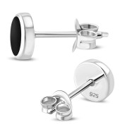 Black Onyx Round Silver Earrings - e365